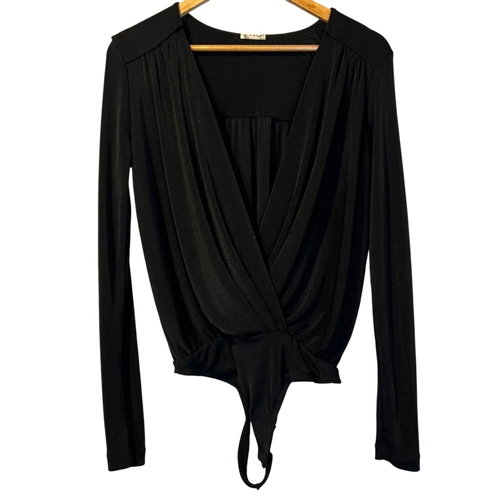 NWOT Free People Intimately Black Turnt Slinky Wrap Bodysuit‎ S Minimalist